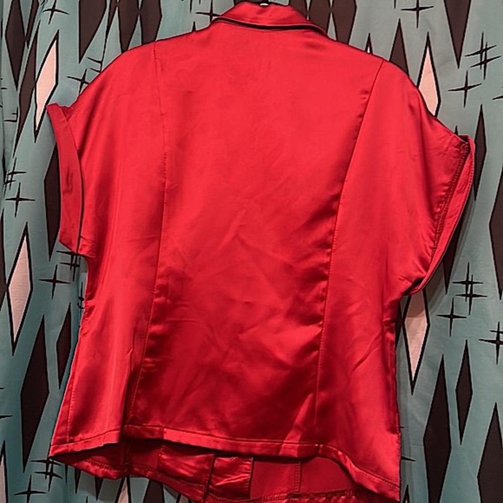 Retro Pinup Style Satiny Collared Button Down-sz M/L - Picture 2 of 7
